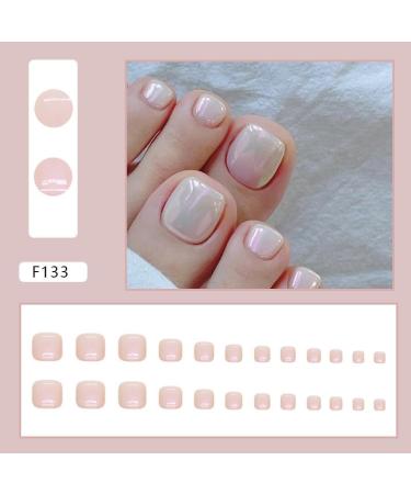 SINLOV Square Fake Toenails Nude Pink Print on False Toe Nails Short Full Cover False Artificial Toenails Nails for Women and Girls - Buy Online on GoSupps.com