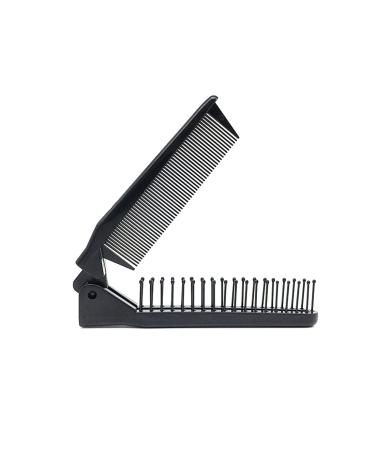 LOUISE MAELYS Portable Travel Folding Hair Brush Compact Pocket Hair Comb Double Headed Anti-static Comb black