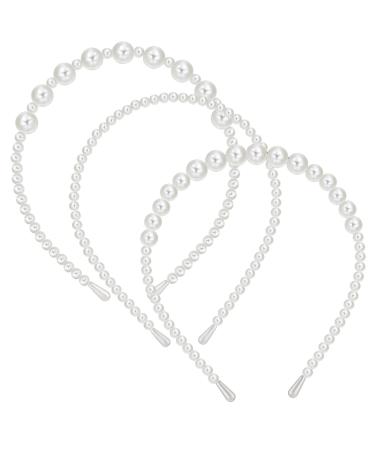 Lusofie 3Pcs White Faux Pearl Headband Hairbands Pearl Headband Bridal Hair Hoop Pearl Headbands for Women Girls