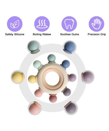 BPA Free Baby Teething Toy - Silicone Rudder with Wooden Ring - Soothes Teething Pain - Shower Gift for Boys and Girls - 8 Directions in Gray - Buy Online on GoSupps.com