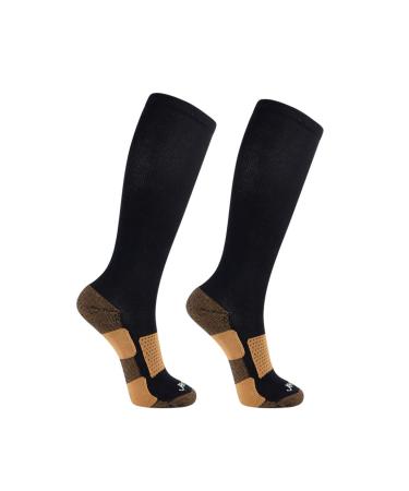 JAVIE Men & Women Copper Bamboo Compression Socks (15-20mmHg), Seamless Toe Ultra Soft Thick Cushioned for Diabetes/ Athletic 2 Pairs:black Medium