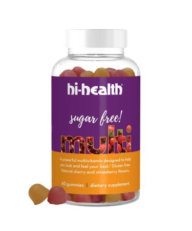 Hi-Health Sugar Free Gummy Multivitamin Once Per Day Ketogenic Vitamin Vitamin C Vitamin D Plant Based Gluten-Free Natural Delicious Cherry & Strawberry Flavors (60 Gummies) Sugar-Free (1 per day)