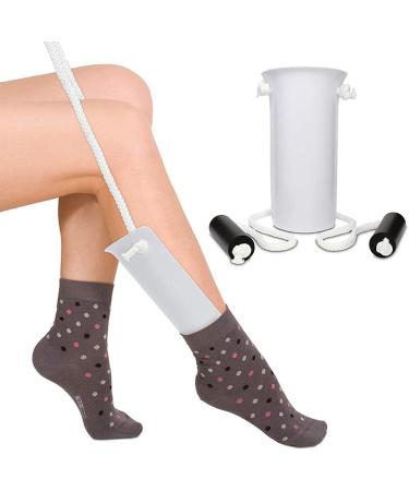 Sock Stocking Aid Easy On and Off Stocking Socks Helper Slider Donner Pulling Assist Device Aid Tool with Cord Handles Socks Puller for Pregant Elderly Disabled Handicapped White