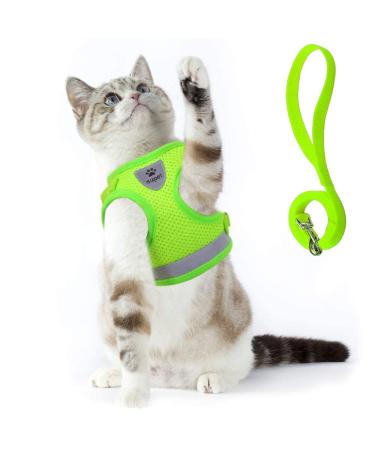 Supet cat dishes Breaking-safe cat leash with dishes for cats soft cats vest for kitten dogs chihuahua (l green) l (chest size: 38-43 cm) green