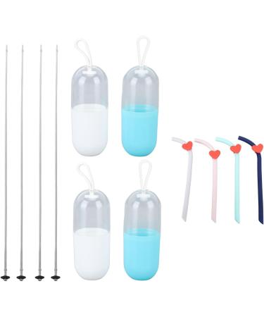 Foldable Silicone Straws Easy Cleaning Portable Foldable Silicone Straws Odorless Blue Pink Green Gray Safe for Camping Picnics - Buy Online on GoSupps.com