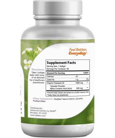 Zahler Organic Flax Seed Oil 1000mg - 90 Softgels for Heart Health & Omega-3 - Buy Online on GoSupps.com
