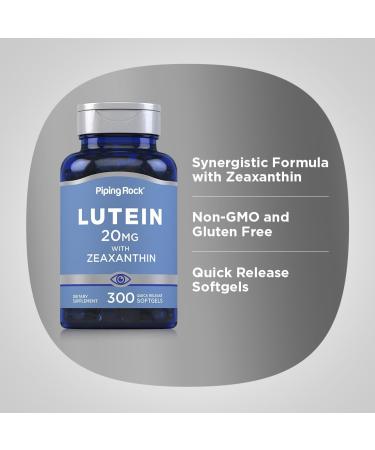 Piping Rock Lutein and Zeaxanthin Supplement | 20 mg | 300 Softgels | Eye Vitamin from Marigold Extract | Non-GMO Gluten Free - Buy Online on GoSupps.com