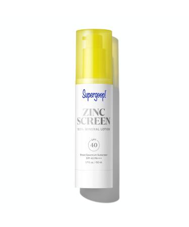 Supergoop! Zincscreen - 1.7 fl oz - SPF 40 PA+++ 100% Mineral Face Lotion & Broad Spectrum Sunscreen - Non-nano Zinc Oxide for Daily UV Protection - Lightweight, Blendable Formula with Pink Hue - Buy Online on GoSupps.com