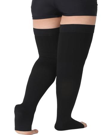 TOFLY Medical Thigh High Compression Stockings - Open Toe, 15-20mmHg, Black 3XL - Men & Women (Pair) - Buy Online on GoSupps.com