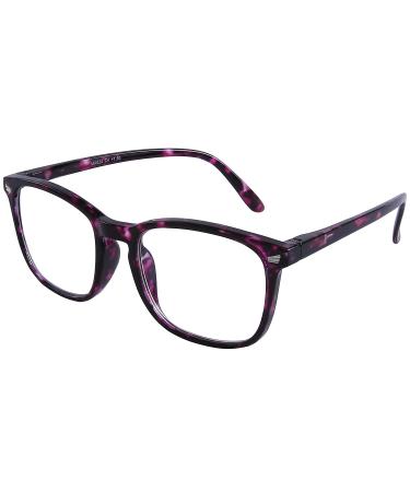 DOOViC Blue Light Filter Reading Glasses Square Frame Large Lenses Prescription Glasses 024 Purple Tortoiseshell 1.0 x