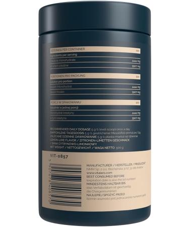 NMM Sp z oo Vitalers Creatine Monohydrate Bioavailable micronized 200 mesh highly soluble 100 pure powder without additives vegan 500 g 100 servings 500 g lemon - Buy Online on GoSupps.com