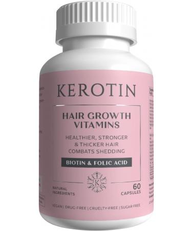 Kerotin Hair Growth Vitamins, Biotin Supplement, DHT Blocker, Collagen Stimulator, for Hair Loss Support, Nail & Skin Care, Includes Saw Palmetto, Vitamin D3 & More - 60 Pills (1 Month Supply)