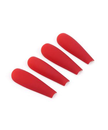 Brishow coffin artificial nails blue false nails long fake nails butterfly ballerina acrylic press the nails full cover 24 pieces for women and girls (red)