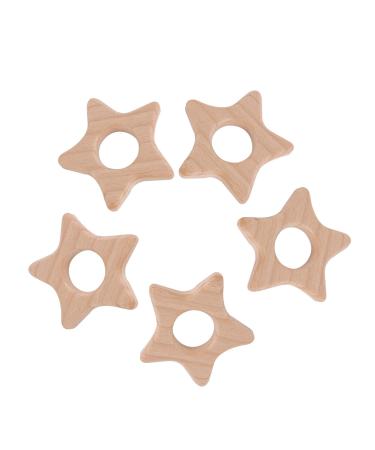 ABOOFAN 5pcs Wood Teether Baby Teething Rings Baby Wood chew Toy Silicone teether Toy Rings Star Shaped Khaki 5.5x5.5cm