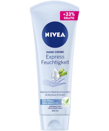 NIVEA Express Moisture Hand Cream (100 ml) Light Skin Cream with Bamboo Extract and Natural Sea Minerals Fast Absorbing Hand Care