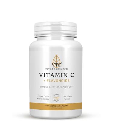 VTC VitaTradingCo. Vitamin C + Flavonoids | 1000mg High Potency Vitamin C with Citrus Bioflavonoids | Powerful Antioxidant | Immune & Collagen Support | 100 Veggie Capsules