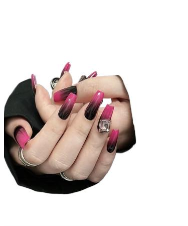 KEMKEY Rose Red System Black Gradient Square Diamond Europe And The United States And The United States Nail Wear Nail Products(Small)