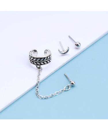 Buy Bohemia Moon Cuff Chain Earrings | Silver Chain Climber & Dangle Earrings Set for Women & Girls - Stylish Tassel & Cartilage Designs - Buy Online on GoSupps.com