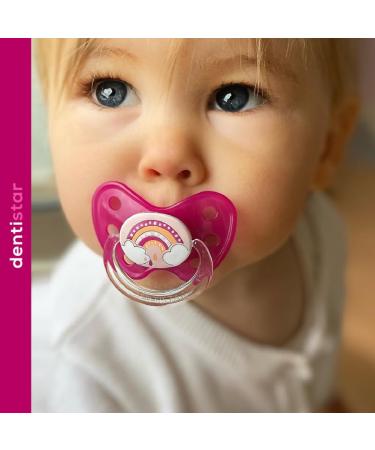 Dentistar Silicone Pacifier Set - Size 2 (6-14 Months) | Tooth & Jaw Friendly BPA-Free Made in Germany - Pink Stars - Buy Online on GoSupps.com