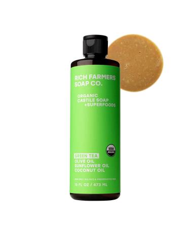RICH FARMERS Organic Liquid Castile Soap Green Tea - 16 oz - Sunflower  Olive  and Coconut Oils