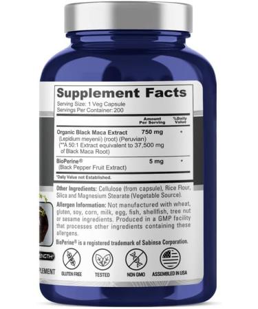 NusaPure Black Maca Root 37 500mg - 200 Veggie Capsules - Buy Online on GoSupps.com