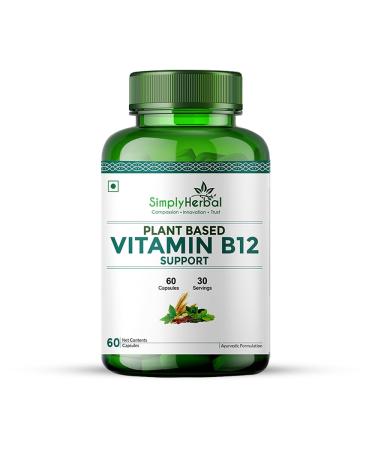 Simply Herbal Plant Based Vitamin B12 Capsules Support Brain Function & Nervous System Health for Men & Women (60 Capsules)