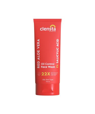 Clensta Red Aloe Vera Oil Control Face Wash | 3.38 Fl Oz (100ml) | Acne Facial Cleanser with Salicylic Acid | Clears Clogged Pores | Removes Excess Dirt & Impurities