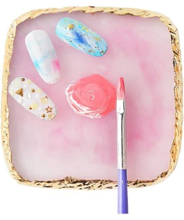 1pc Square Resin Nail Art Painting Gel Palette Golden Edge Polish Agate Mix Stir Crystal Resin Stone Plate Manicure Accessory DIY Tool Pink Mixing Palette - Buy Online on GoSupps.com