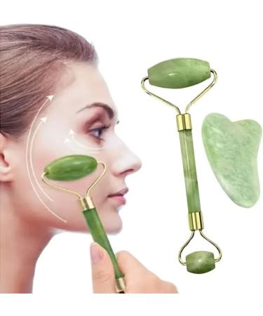 Natural Jade Roller & Gua Sha Set - Anti-Aging Facial Massagers for Rejuvenating Skin Reducing Wrinkles & Puffiness - Buy Online on GoSupps.com