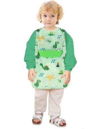 Discoball Waterproof Baby Bib with Sleeves - Silicone Pocket, Unisex Dribble Bib for Infant Toddler 6M-3Y (Blue) - Buy Online on GoSupps.com