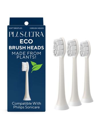 PLUS ULTRA Electric Toothbrush Replacement Heads - Eco-Friendly and Biodegradable Toothbrush Replacement Heads Made from Plants - Soft Nylon Bristles Heads - 3 Replacement Heads Per Pack