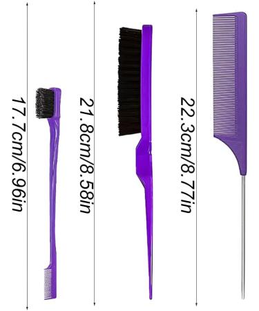 Hair Styling Comb Set 3 Pieces Hair Brush Teasing Comb Double Sided Hair Edge Brush Rat Tail Comb Plastic Bristle Hair Brush for Hair Slicking Purple - Buy Online on GoSupps.com