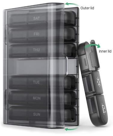 Buy Hoshen 21 Compartment Black Pill Box 7 Days 3 Daily Reminders | Portable & Organized Pill Organizer - International Shipping Available - Buy Online on GoSupps.com