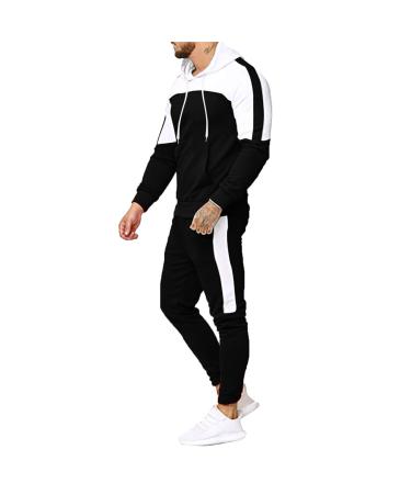 Hanxiulin men's training suits long jogging suit men casual long sleeves sports jacket pants men training suit leisure suit training suit house suit sweat jacket m black