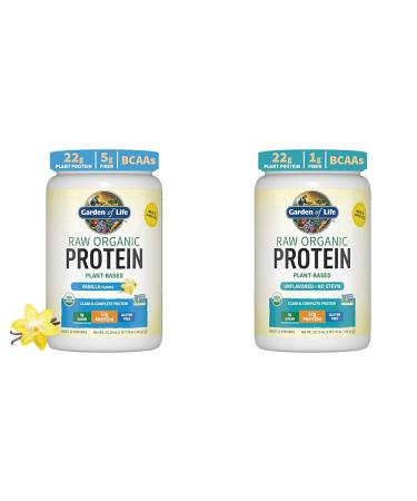 Garden of Life Organic Vegan Protein Powder Bundle - Vanilla 1.5 LB & Unflavored 1.2 LB - 22g Plant Based Protein