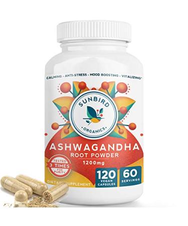 Organic Ashwagandha Capsules, Stress & Sleep Support, Potent 1200mg Pure Ashwagandha Root Powder, 120 Vegan Ashwagandha Capsules, Made in USA - 1 Bottle 120 Count (Pack of 1)