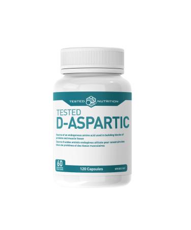 Tested Nutrition Tested D-Aspartic Acid | 750mg D-Aspartic Acid (DAA) Capsules for Natural Test Support Strength Stamina Energy | 60 Servings (120 Capsules)