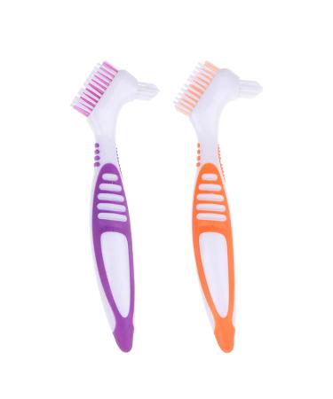 Prohesese toothbrush 2 pieces of prosthesis cleaning brush with a double bristle head prosthesis brush with multi-layered bristles to clean false teeth mouth channel