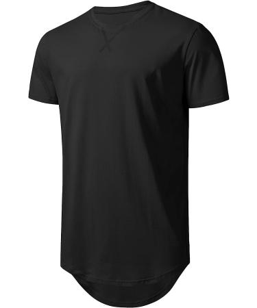 LETAOTAO Men's Hipster Slim Fit Longline T-Shirt Gym Muscle Tee - Black, Size Medium - Buy Online on GoSupps.com