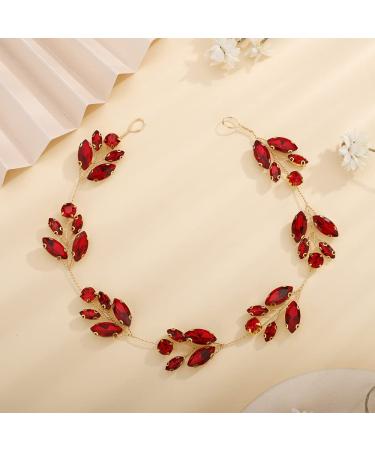 Teyglen Crystal Bride Wedding Headband | Red Rhinestone Bridal Hair Vine - Buy Online on GoSupps.com