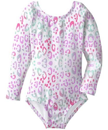 Lovefairy Gymnastics Leotards for Girls Sparkle Athletic Dance Ballet Unitard Clothes Activewear 3-8 Years Long Sleeve Leopard Pink 5-6 Years