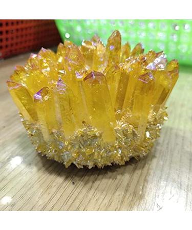 Home Decor 1pcs 300-400g Yellow Electroplated Natural Crystal Cluster Specimen Raw Rock Quartz Flowers Aura Stones Gift Modern House Decor Soothing Crystal Household qiangang - Buy Online on GoSupps.com