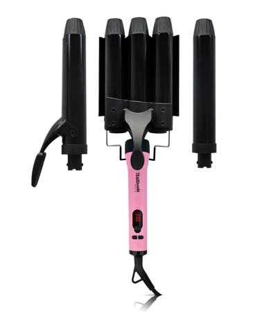 Trademark Beauty Mood Interchangeable Iron Styling Kit, 3 in 1 Curling Iron, Hair Waver, and Curling Wand, Adjustable Temperature Hair Styling Tool, 1.25 Inch Barrel, 32mm