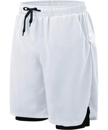 Ronony Men's 2-in-1 Sports Shorts | Quick-Drying Summer Running & Gym Shorts - White - Buy Online on GoSupps.com