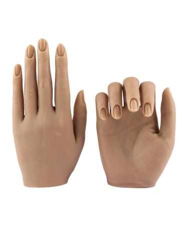 Nail Hand Practice Silicone Female Mannequin Life Size Hand as Sketch Nail Practice Hands Jewelry Ring Glove Watch Display with Nail 18cm (Right hand, Light brown) Right hand (Pack of 1)