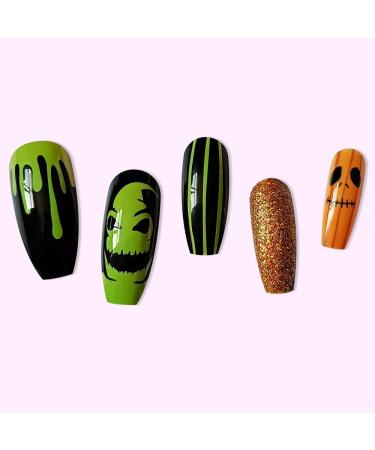 Halloween False Nails with Design Fake Nails Full Cover Long Nail Tips Press on Nails with Adhesive for Women and Girls - Buy Online on GoSupps.com