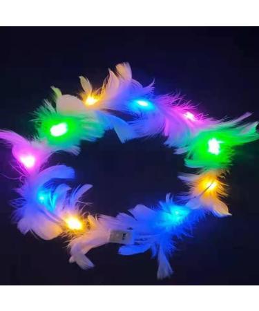 LEEMASING LED Feather Wreath Crown Headband Light-Up Angel Halo Headband For Wedding Christmas Halloween Valentine's Day (Colorful) - Buy Online on GoSupps.com