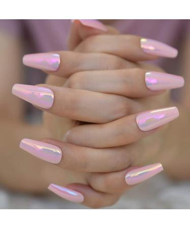 Shop Hujl Chrome Powder Coffin Fake Nails - 24 ct Chameleon Mirror Nail Art Tips for Salon-Style Glam - Buy Online on GoSupps.com