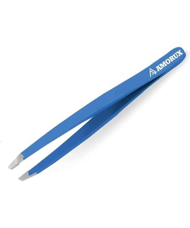 R.A Tweezers Professional Slanted Tweezer for Facial Hair Women & Men Stainless Steel Precision Tweezers for Ingrown Hair Tweezers (Black) (Blue) ET-UK1