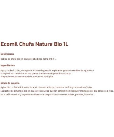 Ecomil - Boisson chufa (souchet) bio ss sucre 1l ecomil - Buy Online on GoSupps.com